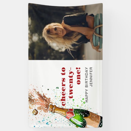 Proost op de 21e verjaardag Champagne Foto Spandoek (Verticaal)