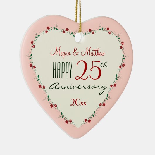 Proost op de 25ste bruiloft Jubileum kerstcadeaus Keramisch Ornament (Rechts)