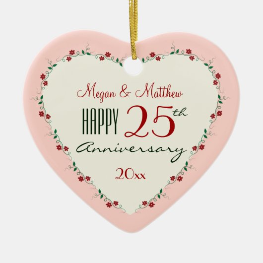 Proost op de 25ste bruiloft Jubileum kerstcadeaus Keramisch Ornament (Voorkant)