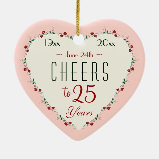 Proost op de 25ste bruiloft Jubileum kerstcadeaus Keramisch Ornament (Achterkant)