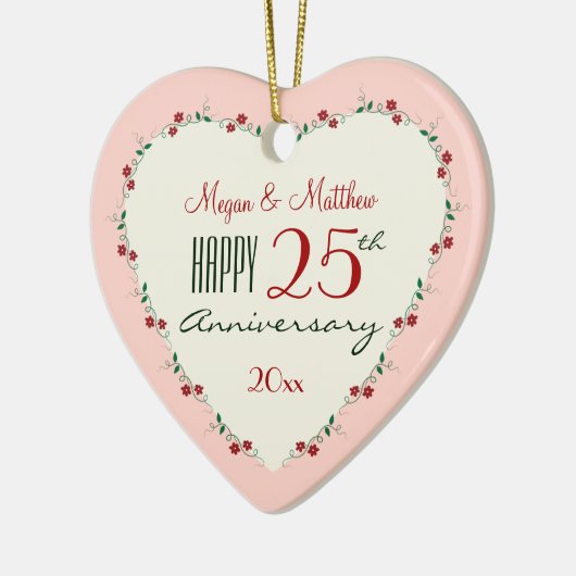 Proost op de 25ste bruiloft Jubileum kerstcadeaus Keramisch Ornament (Links)