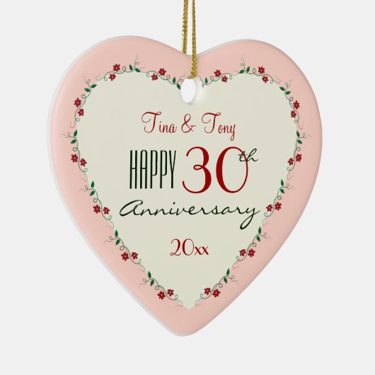 Proost op de 30ste bruiloft Jubileum kerstcadeaus Keramisch Ornament (Rechts)