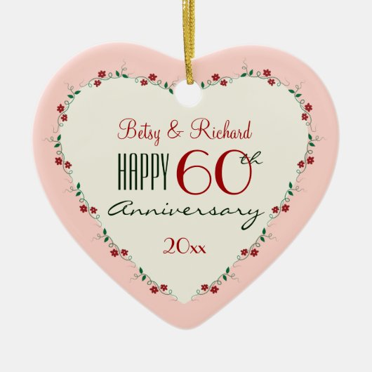 Proost op de 60ste bruiloft Jubileum kerstcadeaus Keramisch Ornament (Voorkant)