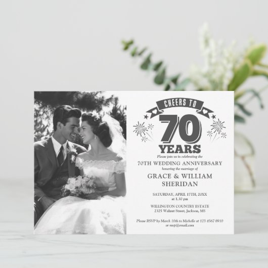 Proost op de 70ste bruiloft Jubileum foto Kaart (Staand voorkant)