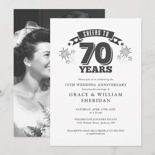 Proost op de 70ste bruiloft Jubileum foto Kaart (Voorkant / Achterkant)