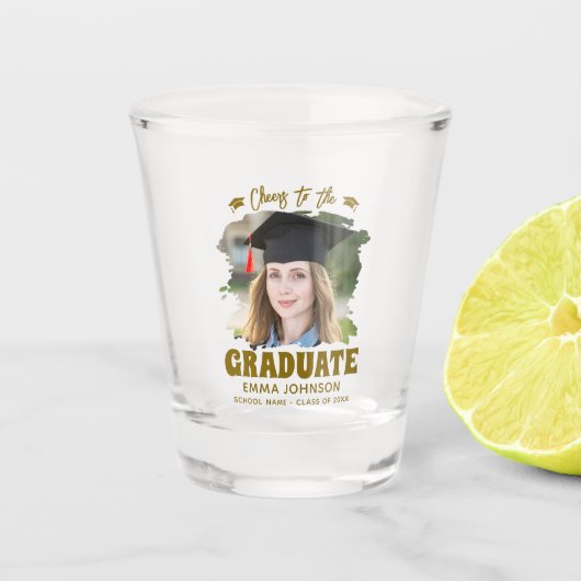Proost op de afgestudeerde aangepaste foto naam fa shot glas (Voorkant)