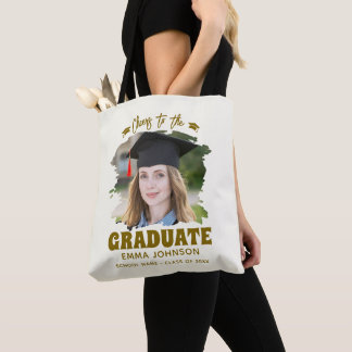 Proost op de afgestudeerde aangepaste foto naam fa tote bag