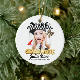 Proost op de Afgestudeerde Witte Aangepaste Foto Keramisch Ornament