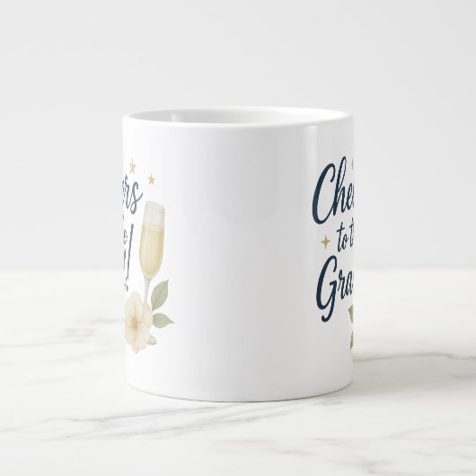 Proost op de Afstudeerders Sticker – Witte & Gele  Grote Koffiekop (Voorkant)