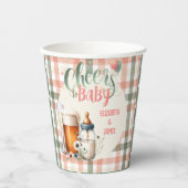 Proost op de Baby Sage Peach Gingham Bierflessen Papieren Bekers (Voorkant)