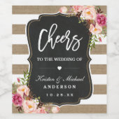 Proost op de bruiloft rustieke chique jute bloemen wijn etiket (Enkel label)