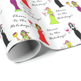 Proost op de Feestdagen! Wijnvrouwen Cadeaupapier