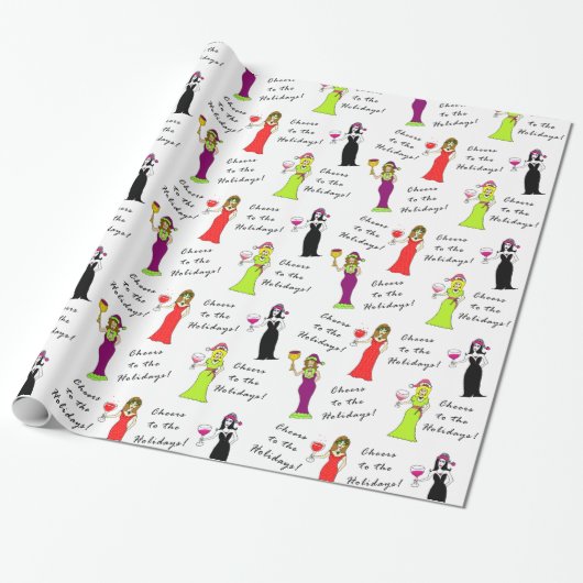 Proost op de Feestdagen! Wijnvrouwen Cadeaupapier (Uitgerold)