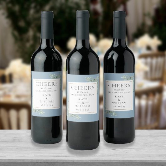 Proost Op De Heer En Mevrouw Greenery Stof Blauwe  Wijn Etiket