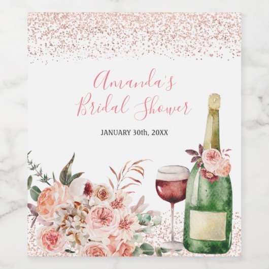 Proost op de Liefde Blush Roze Bruidsdouche Wijn Etiket (Enkel label)