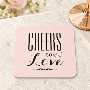 Proost op de Liefde Blush Zwarte Bruiloft Kartonnen Onderzetters