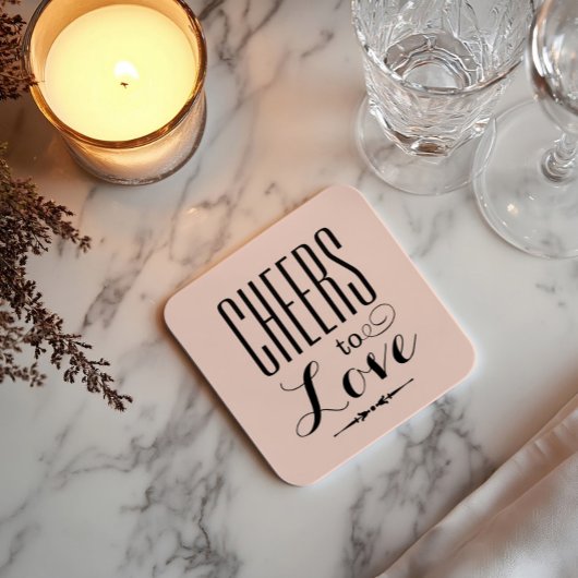 Proost op de liefde Blush Zwarte Bruiloft Kartonnen Onderzetters