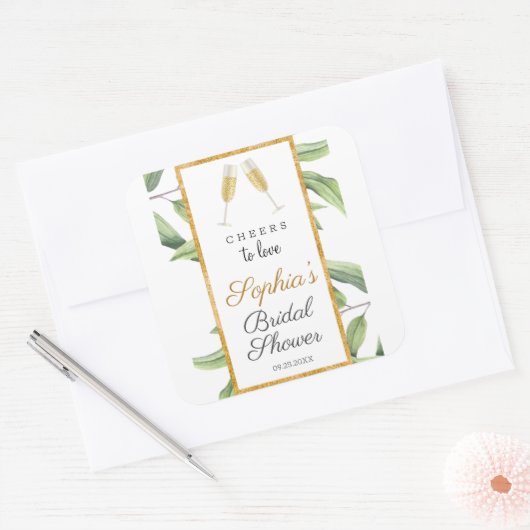 Proost op de Liefde Botanische Bruiloftsfeest Vierkante Sticker (Envelop)