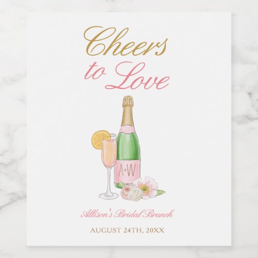 Proost op de liefde brunch en bubbels  wijn etiket (Enkel label)