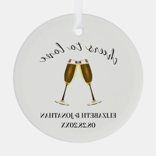 Proost Op De Liefde Champagne Glazen Glas Ornament (Achterkant)