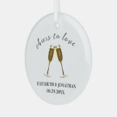 Proost Op De Liefde Champagne Glazen Glas Ornament (Voorkant links)