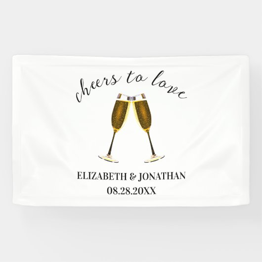 Proost Op De Liefde Champagne Glazen Spandoek (Horizontaal)