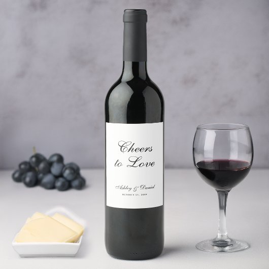 Proost op de Liefde Eenvoudig Script Zwart & Wit T Wijn Etiket