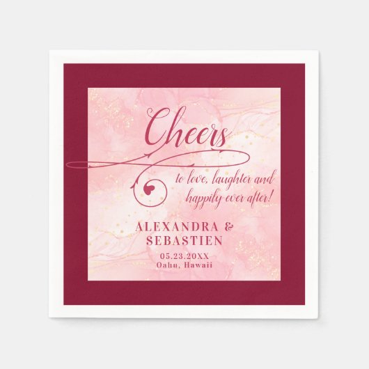 Proost op de liefde Elegant Script Bourgondië brui Servet (Voorkant)