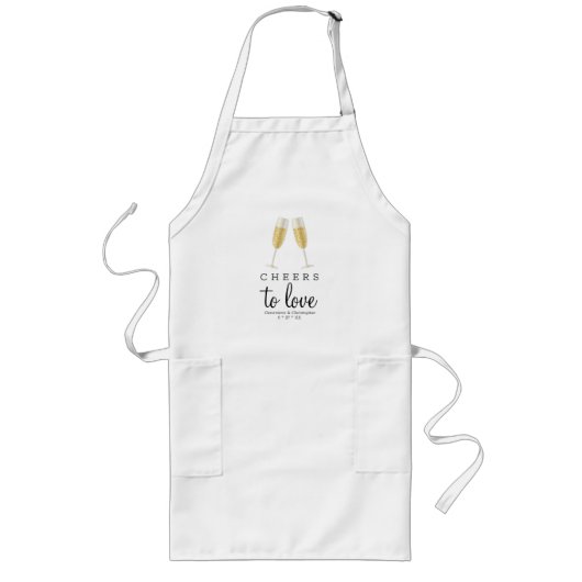 Proost op de Liefde | Elegante Champagne Bruiloft Lang Schort (Voorkant)
