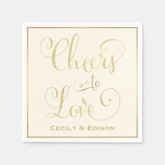 Proost op de liefde Gold Ivory Wedding Monogram Servetten (Voorkant)