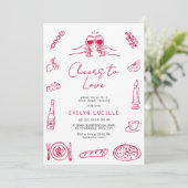 Proost op de Liefde Hand Getekende Retro Bruidsdou Kaart (Staand voorkant)