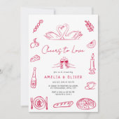 Proost op de Liefde Handgetekende Retro Bruiloft S Kaart (Voorkant)