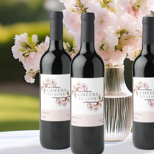 Proost op de Liefde Kersenbloesem Bruiloft Wijn Etiket