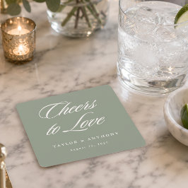 Proost op de Liefde Salie Groen Eenvoudige Elegant Kartonnen Onderzetters