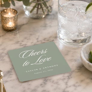 Proost op de Liefde Salie Groen Eenvoudige Elegant Kartonnen Onderzetters