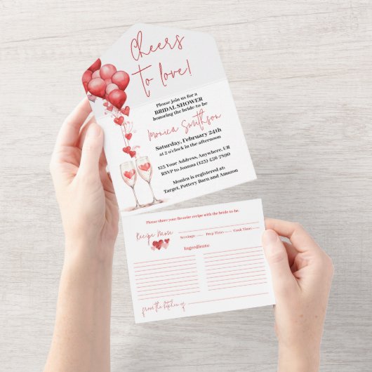 Proost op de Liefde Valentijnsharten Bruidsmeisjes All In One Uitnodiging (Afscheurbaar)