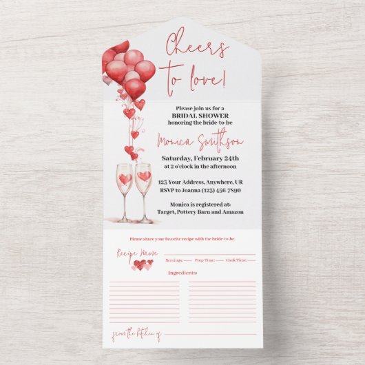 Proost op de Liefde Valentijnsharten Bruidsmeisjes All In One Uitnodiging (Binnen)