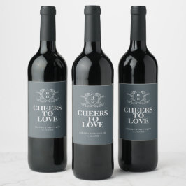 Proost op de Liefde Vintage Crest Monogram Blauw B Wijn Etiket