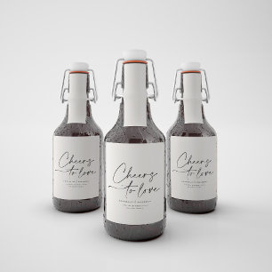 Proost op de liefde voor moderne crème zwart minim likeurfles etiket