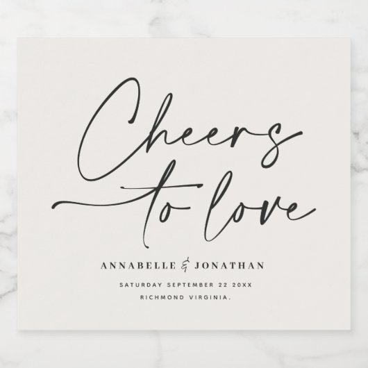 Proost op de liefde voor moderne crème zwart minim sparkling wijnetiket (Enkel label)