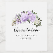 Proost op de liefde voor Paarse witte bloemen Wijn Etiket (Enkel label)