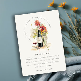 Proost op de liefde voor wijn Rood Geel Bloemen Br Bedankkaart