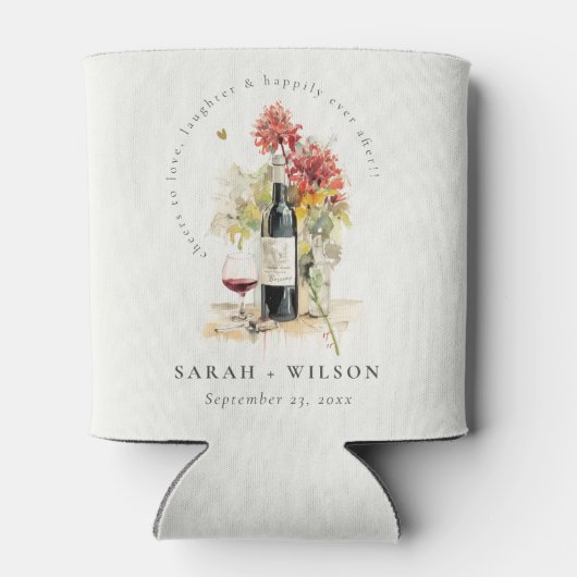 Proost op de liefde voor wijn Rood Geel Bloemen Br Blikjeskoeler (Achterkant)