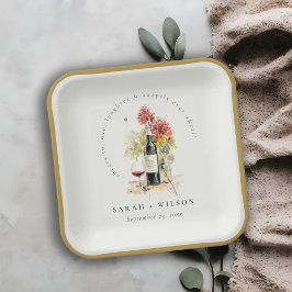 Proost op de liefde voor wijn Rood Geel Bloemen Br Papieren Bordje