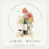 Proost op de liefde voor wijn Rood Geel Bloemen Br Vierkante Sticker (Voorkant)