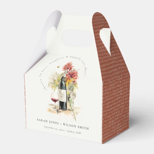 Proost op de Liefde Wijn Rood Geel Bloemig Bruilof Bedankdoosjes (Voorkant Zijde)