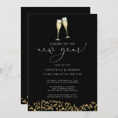 Proost op de New Year Gold Glitter en zwart Kaart (Voorkant / Achterkant)