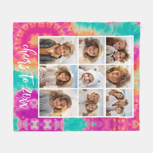 Proost op de New Year Stropdas-Dye Blauwgroen 70s  Fleece Deken (Voorkant (Horizontaal))