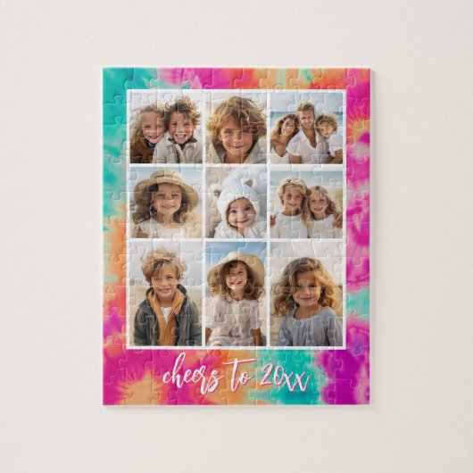 Proost op de New Year Stropdas-Dye Blauwgroen 70s  Legpuzzel (Verticaal)