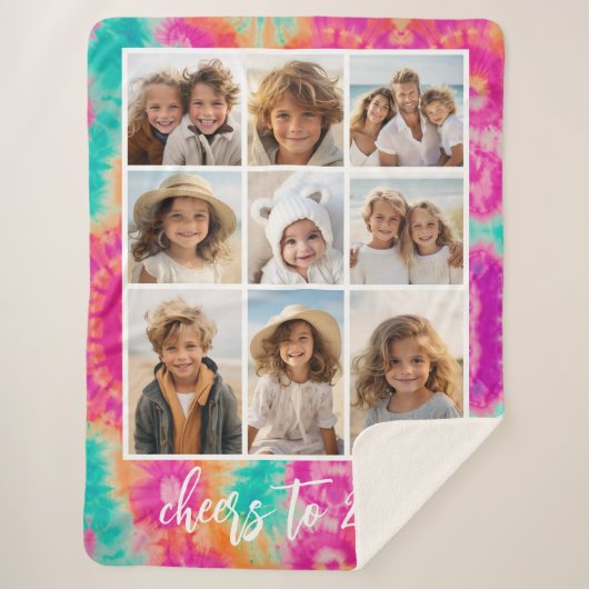 Proost op de New Year Stropdas-Dye Blauwgroen 70s  Sherpa Deken (Voorkant)